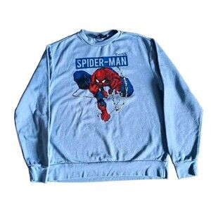 Marvel Spiderman Sweater Men's Size Large Blue Long Sleeve
